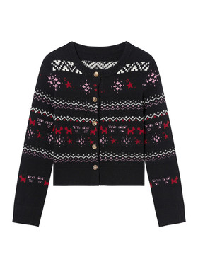 SOFITTE 25AW费尔岛提花毛衣开衫修身显瘦新款慵懒风百搭女针织衫