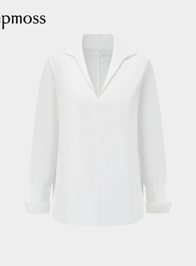 【deepmoss】2025新款女士云母白翻领廓形衬衫