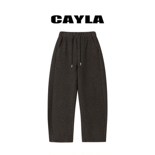 CAYLA秋冬暗纹结构潮流遮胯绒感显瘦休闲弯刀裤 25AW073 24AW069