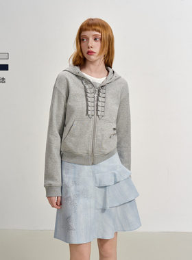 SOFITTE 25AW重工肌理木耳边连帽卫衣宽松休闲美式复古新款外套