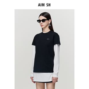 长袖 AIM 新款 女士 T恤叠穿两件套