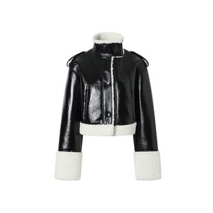 百搭女冬装 黑色立领拼毛皮一体外套女时尚 FLEURANT2025新款 JAC