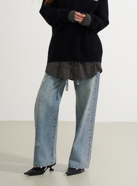 SOFITTE 25AW蓝色立体星星烫钻牛仔裤休闲百搭宽松男女同款