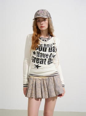 SOFITTE 25AW假两件字母印花荡领条纹长袖上衣休闲百搭女款