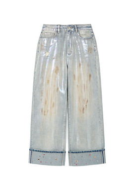 SOFITTE 25AW刷金箔做旧直筒裤宽松复古美式街头百搭阔腿牛仔裤