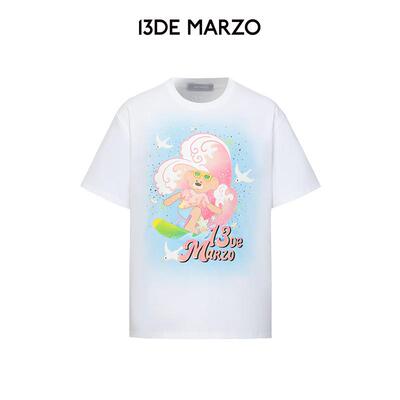 13DEMARZO小熊冲浪插画圆领短袖