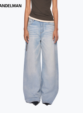 ANN ANDELMAN蓝色做旧复古设计感休闲长裤水洗直筒牛仔裤