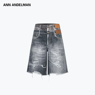 假两件双腰头七分裤 ANN 做旧破洞牛仔裤 男装 ANDELMAN2026早春新款