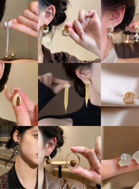 复古波点拉丝蝴蝶结珍珠耳环女2026新款爆款高级感耳钉轻奢耳饰