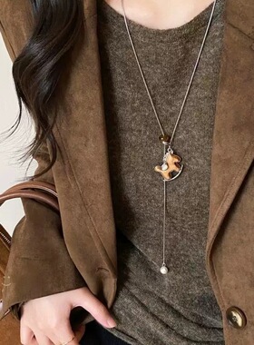 2026新款国风复古小马吊坠项链本命年礼物长款毛衣链气质好运配饰