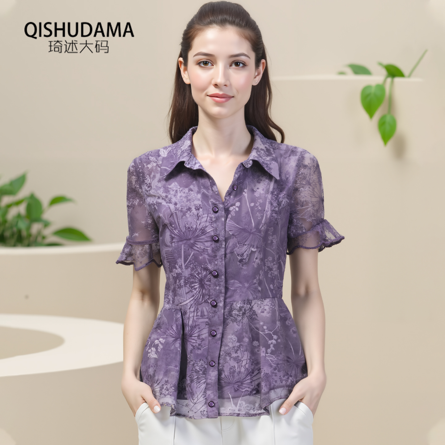 雪纺衫女短袖上衣气质衬衫显瘦职业衬衣通勤polo大码2025夏季新款