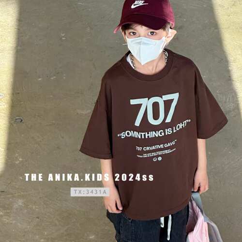 ANIKA品牌童装 男女童短袖T恤夏新款洋气字母t纯棉半袖中大童上衣