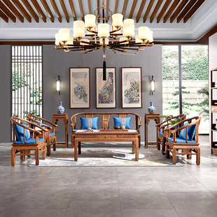 红木家具全鸡翅木皇冠沙发客厅家用实木新中式 仿古沙发椅自由组合