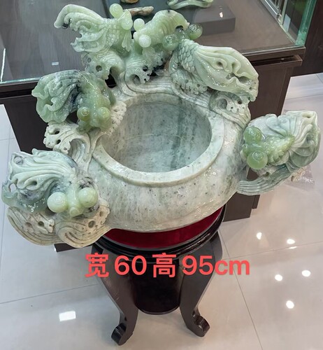 岫玉鱼缸摆件天然玉石手工雕刻