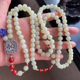 天然玉石黄白老玉项链毛衣链时尚搭配