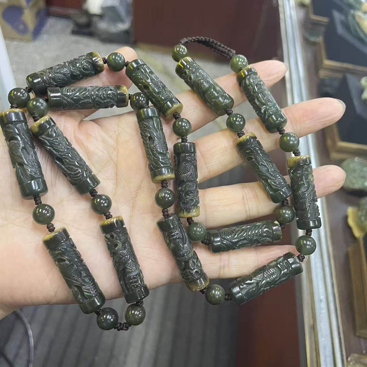 和田玉龙柱项链颗颗顶头皮龙盘柱链子男士挂链天然玉石