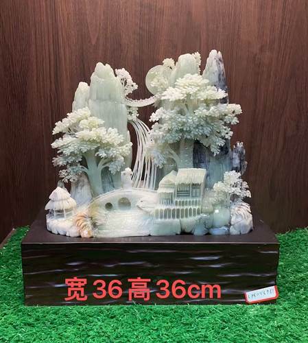 岫玉摆件山水天然玉石手工雕刻俏色巧雕