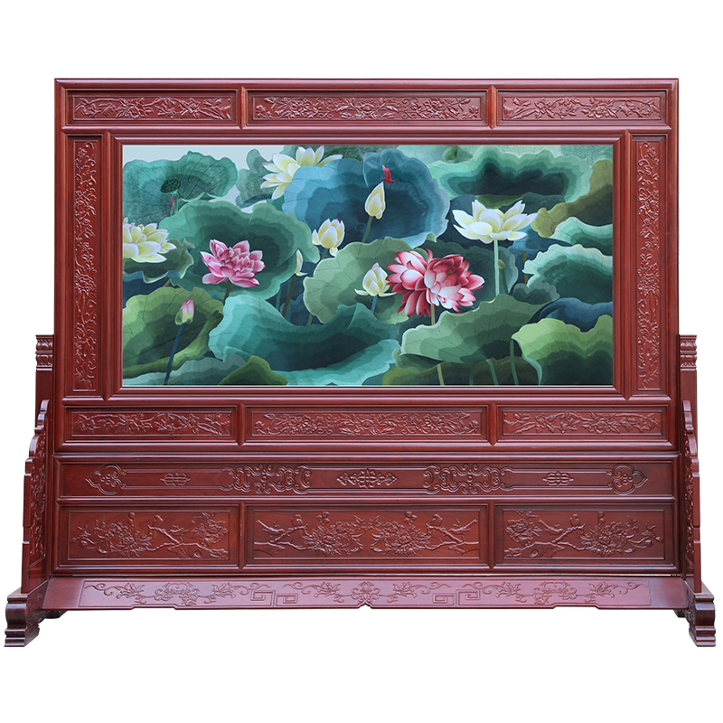 古艺苏绣屏风荷花商务乔迁礼品