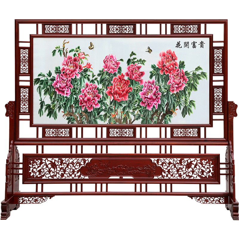 古艺苏绣双面绣屏风牡丹花开富贵