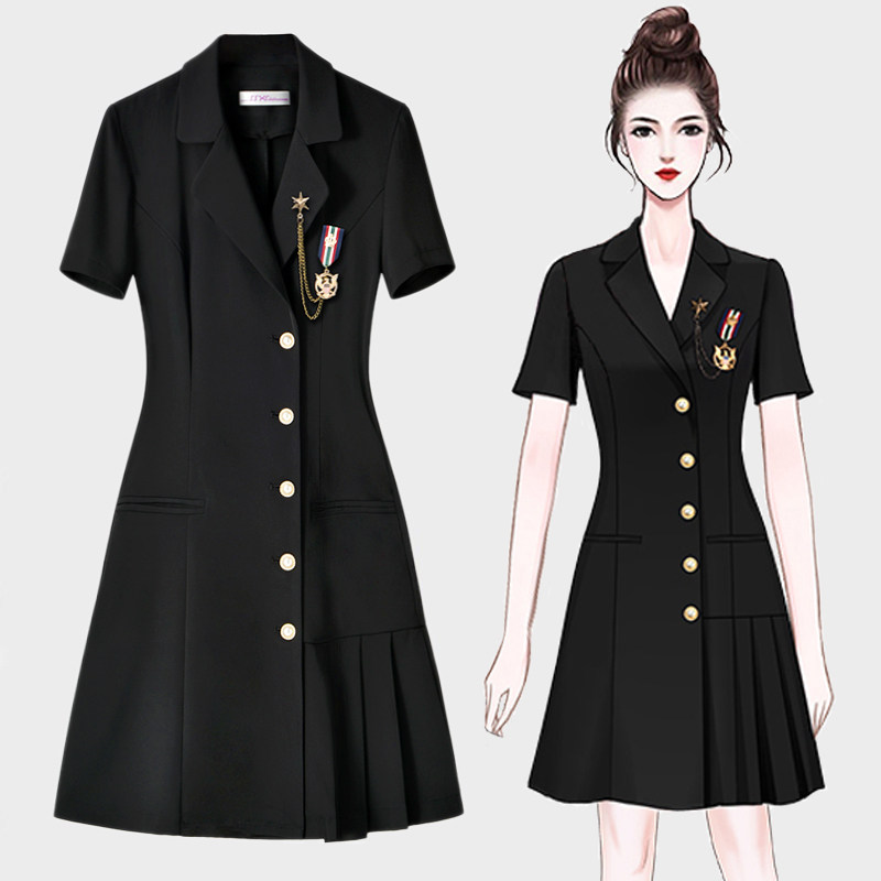 小众设计百褶短裙子女2023夏季气质收腰西服高级感职业西装连衣裙