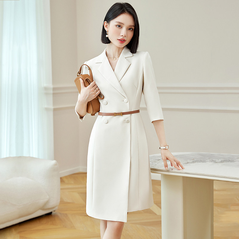 春秋女装新款七分袖西装连衣裙职业气质女神范高级感职场通勤穿搭