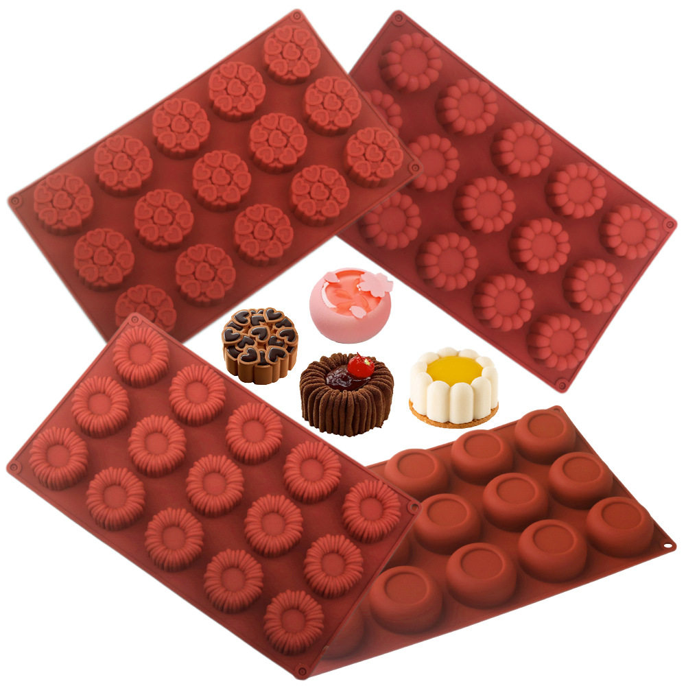 新品茶歇茶点心迷你小甜点慕斯蛋糕硅胶模具凹花烘培夏洛特法式模