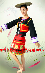 新款促销云南景颇族舞蹈演出舞台表演服装女装修身短裙德宏广场舞