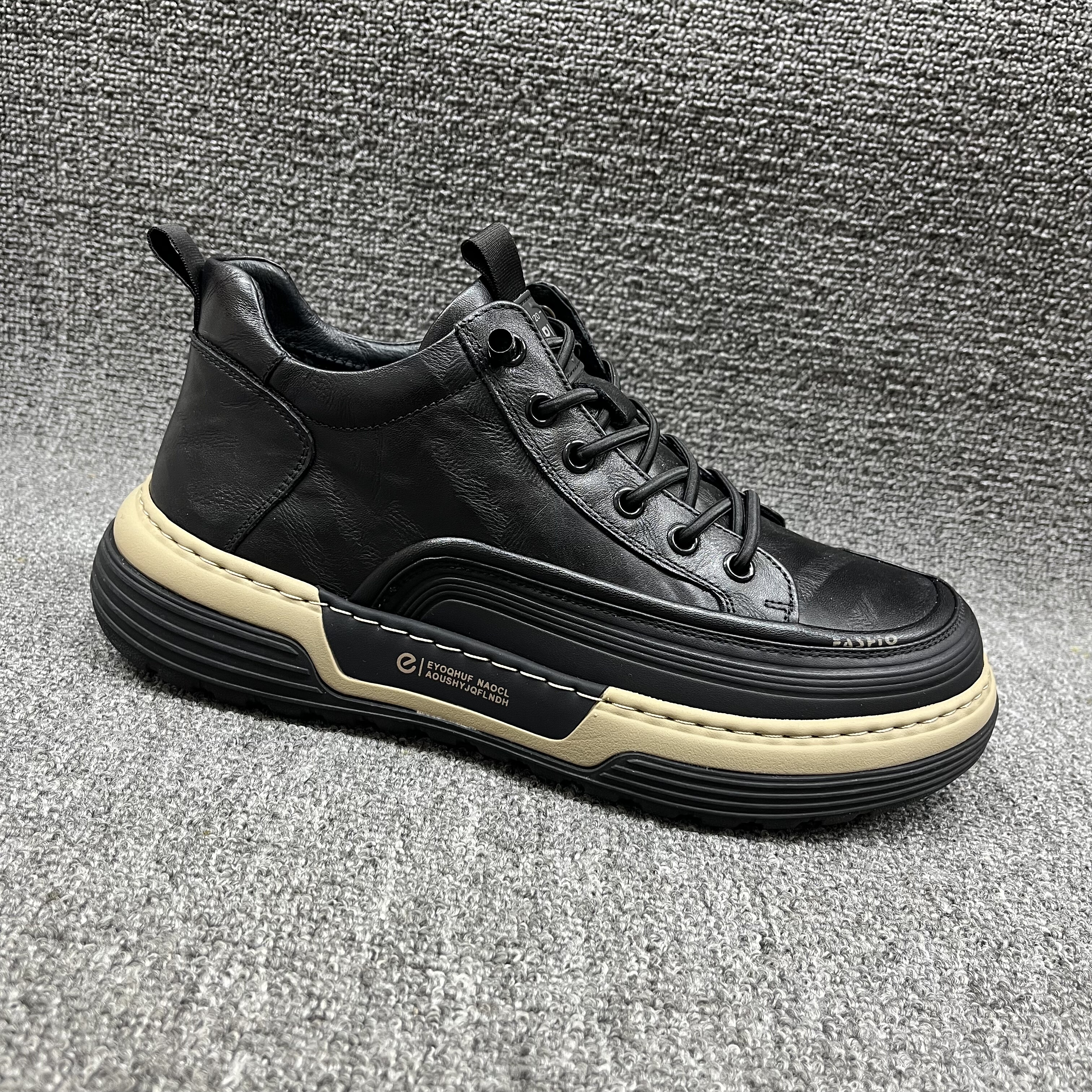 广州鞋2025冬季新款时尚高端休闲鞋男鞋真皮高帮厚底系带运动男鞋