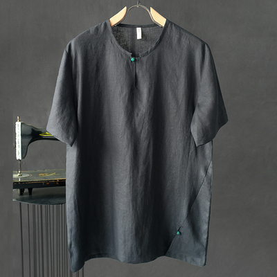 夏季亚麻短袖T恤中式复古潮流