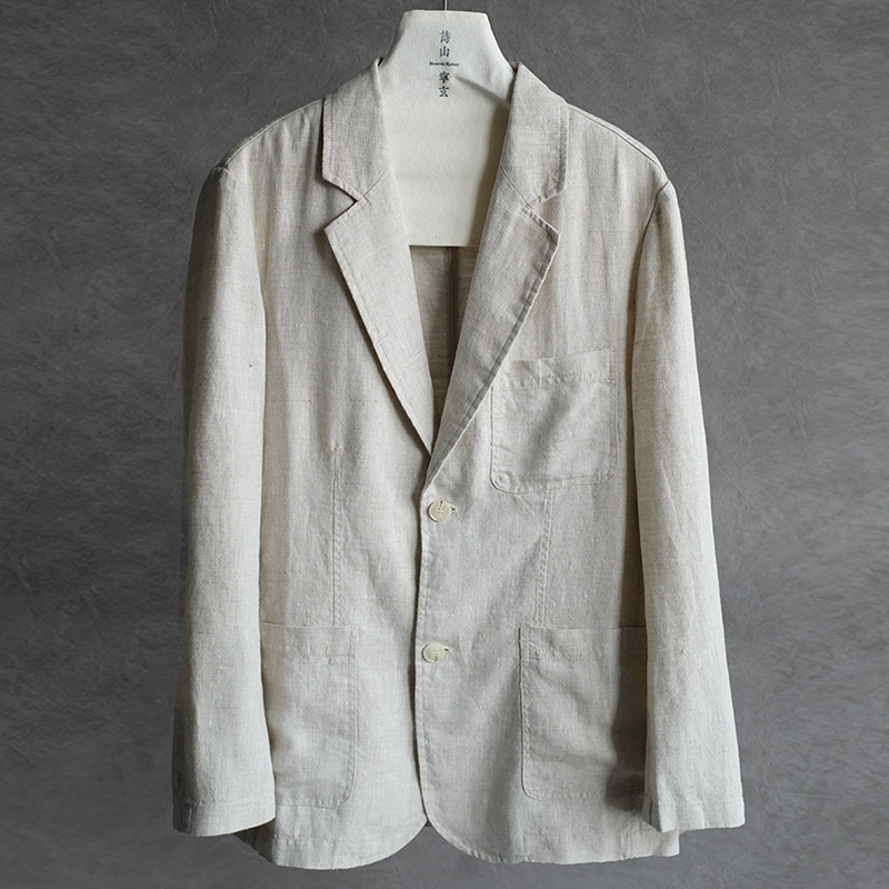 春季26新款男士休闲亚麻西装青年潮流纯色水洗舒适简约单外套