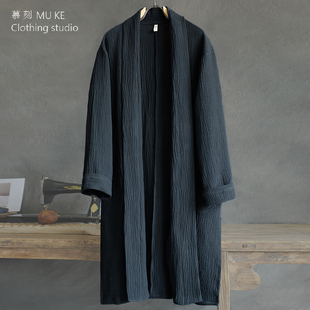 风衣汉服披风青年潮流中国风外套 休闲棉麻肌理皱中长款 春季 男士