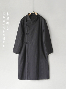 棉衣青年潮流中长款 秋冬男士 复古棉麻斜襟唐装 中式 纯色棉袍 新款