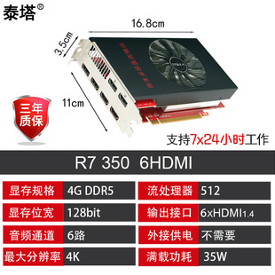 锁屏多屏显卡炒股分屏6HDMI8G4K投影大屏监控扩展拼接R7350RX580