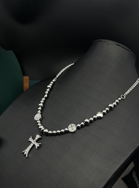 十字架串珠项链男女同款小众设计ins嘻哈个性配饰品卫衣毛衣链