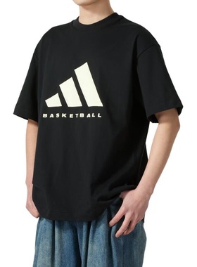adidas阿迪 BASKETBALL SS25百搭舒适休闲透气短袖T恤 黑色JY0199