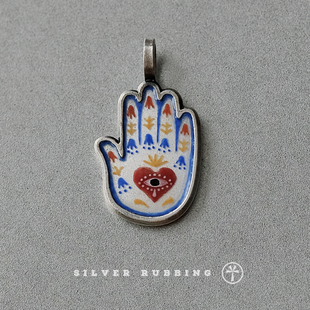 银拓丨幸运之手Ⅰ 独立原创纯手工小众画珐琅吊坠 99纯银饰品项链