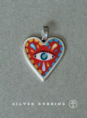 手工画珐琅纯银心形吊坠