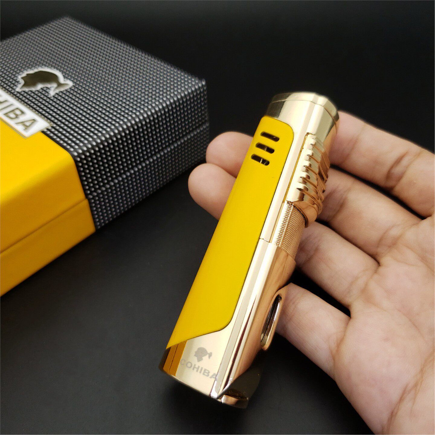 高希霸雪茄打火机金属防风直冲带开孔器多功能礼盒包装