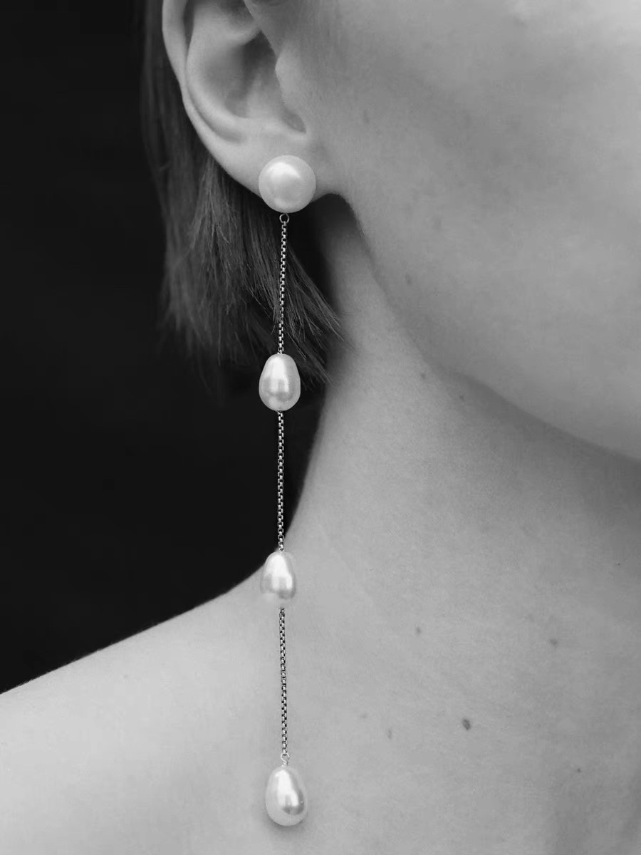 天然珍珠耳环纯银流苏长款耳饰