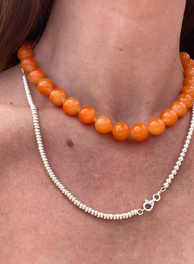 春夏新款橘黄色串珠项链