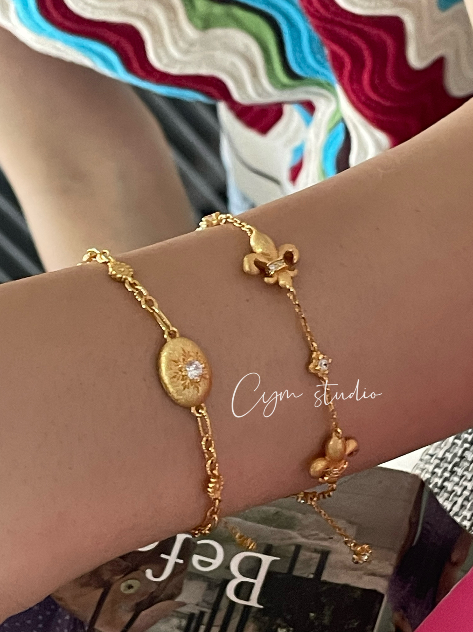 高克重复古法式拉丝鸢尾花银手链