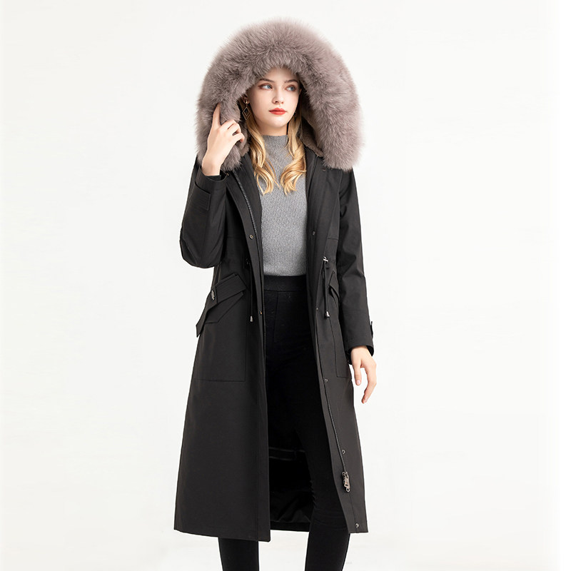 派克服女长款过膝狐狸毛领可拆卸獭兔毛内胆加厚皮草皮毛一体外套