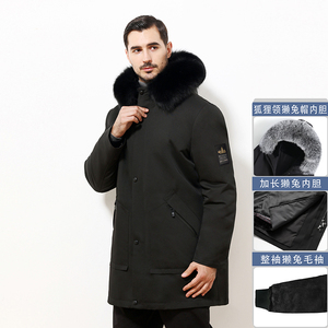 派克服男款可拆卸獭兔毛内胆皮毛一体尼克服中长款皮草外套加厚冬