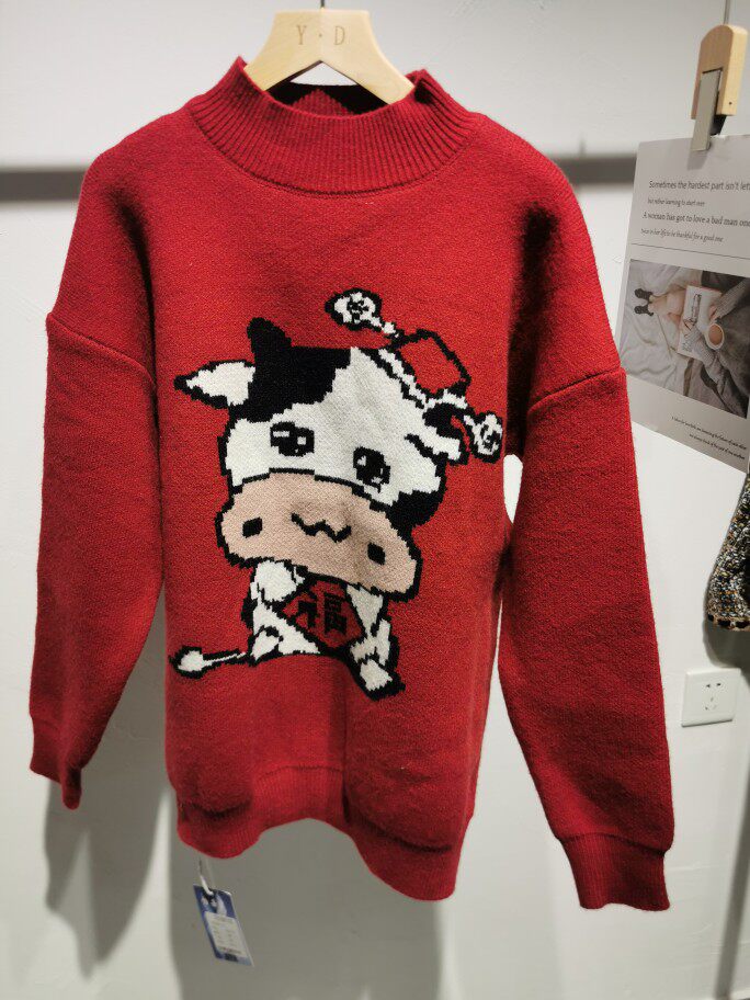 线下实体店圆领福牛加厚毛衣女针织衫女包邮