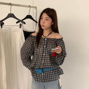 可拉一字肩自带韩系75521 26年夏上新韩韩格子防晒小衫 ULOUR U粒