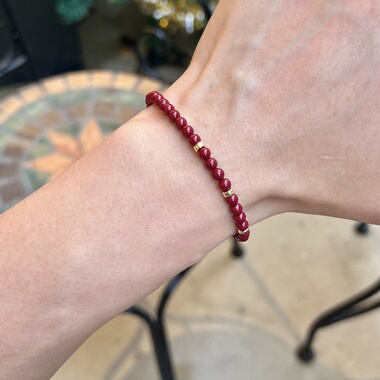 男女天然朱砂细款手链美国14K包金配件高端不变色不掉色紫金朱砂