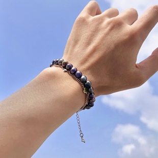 男士女天然珍珠纯银扣手链手串无暇精品大溪地黑色灰色彩色巴洛克