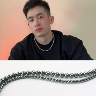 男士女施家真多麻铂金灰色珍珠项链大溪地黑色毛衣颈链高级进口扣