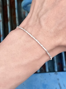 男士女极细925纯银碎银子素银色银白色手链中性带延长链简约细款