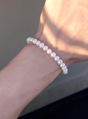 男士女士天然淡水珍珠手链手串近圆近正圆无暇白色中小尺寸简约款